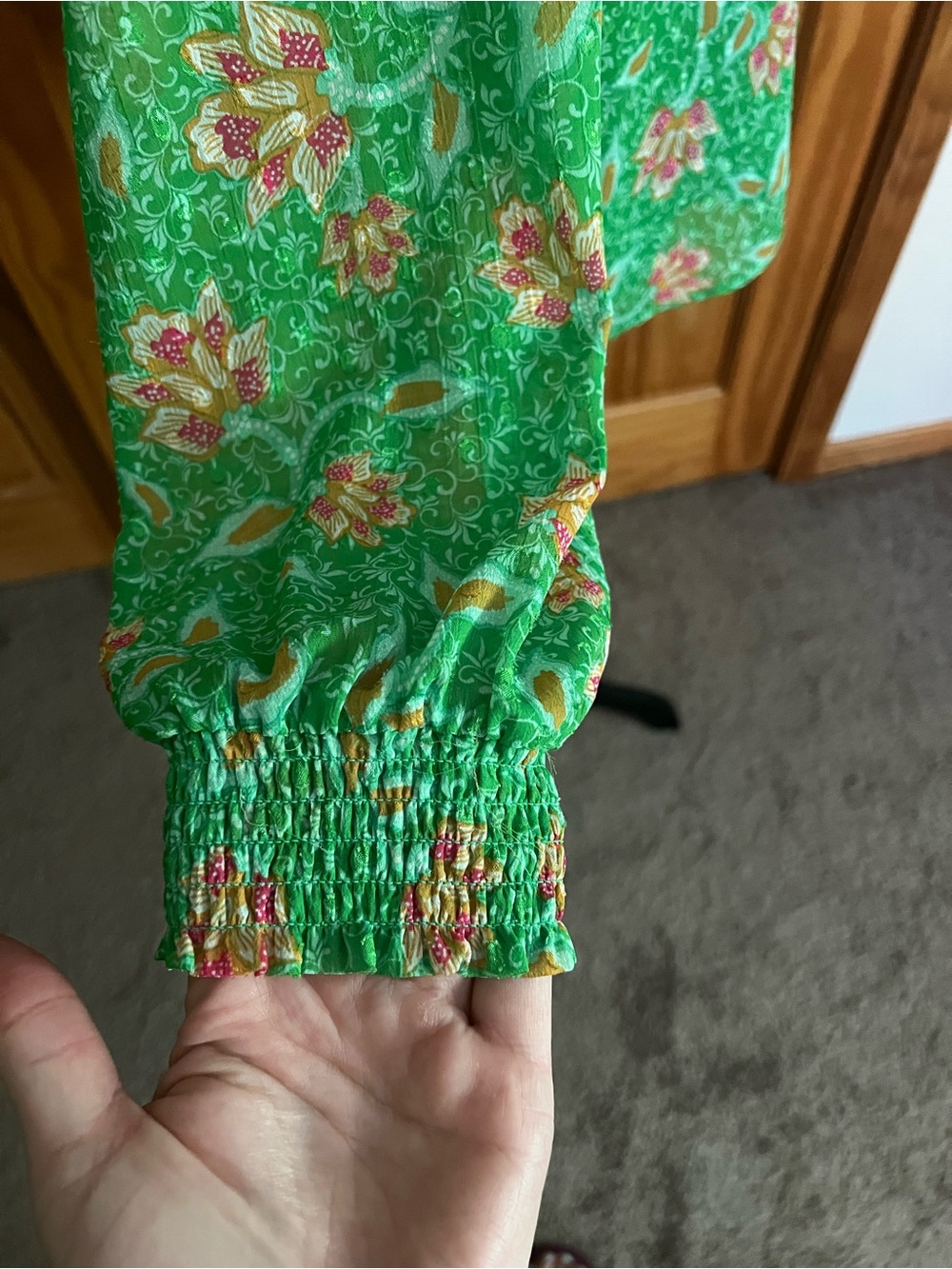 Joie Green Floral Tie-Neck Long Sleeve Blouse - Picture 4 of 11